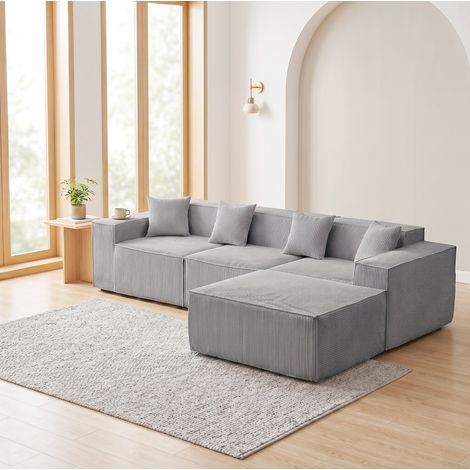 Modulares Ecksofa 3-Sitzer mit Cordstoff in Grau OKMYHOME (1/5)