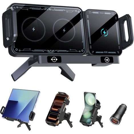 Supporto per auto per Galaxy Z Fold 7 6 5 4 3 2 con ricarica rapida Dual Coil QC 3.0 da 15 W, supporto per auto girevole (1/5)