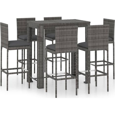 Maison Exclusive - Ensemble de bar d'extérieur 7 pcs coussins Résine tressée Gris
