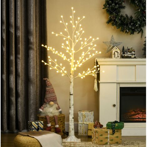 Albero luminoso betulla bianca 150 cm con 120 LED bianco caldo e 3 livelli di luminosità OKWISH (1/5)