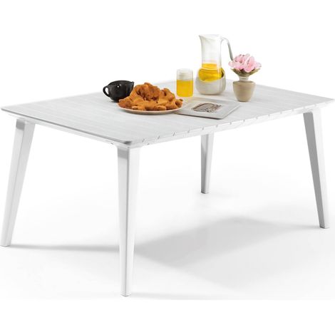Dmora - Gartentisch Secondo, Picknickbasis, Garten-Esstisch, Mehrzweck-Außenbank, 157x98 h74 cm, Weiß