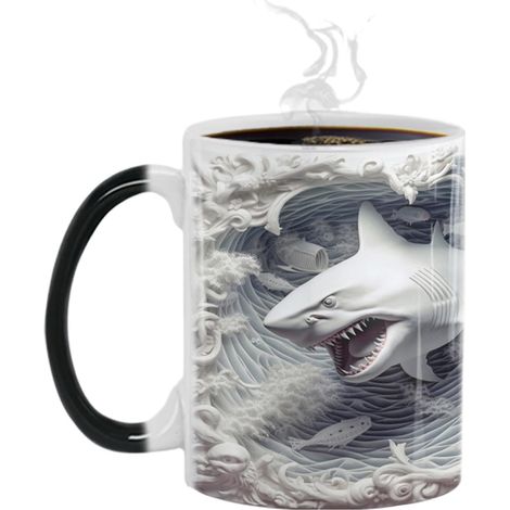 Tasse thermosensible  Tasses à thé sensibles à la chaleur  Motif de poisson de mer, tasse en céramique magique, boisson délicate pour l'eau (1/5)