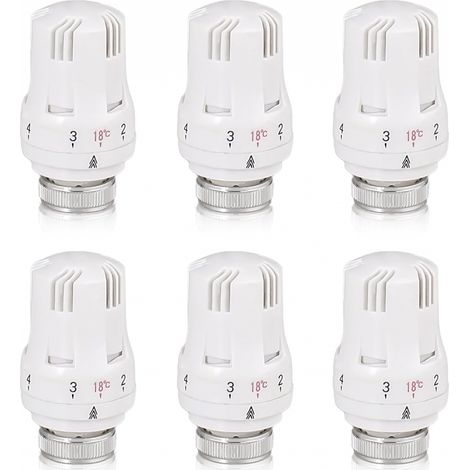 Tete Thermostatique Radiateur, 6 Pièces Tête de Vanne de Radiateur, Robinet Thermostatique Radiateur, M30 X 1,5 Tête de Thermostat, Tête de Radiateur pour Le Bureau et La Maison(A)-différentes quantit