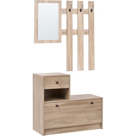 Set da ingresso Appendiabiti con contenitore per scarpe specchio Marrone chiaro Cooma
