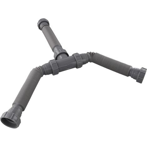Verstellbares Doppel-Waschbeckenablauf-Set, flexible 1-1/2 und 1-1/4 Zoll P-Trap-Rohre mit Adaptern und T-Verbinder, Kunststoff-Armaturen für Küche oder Bad, inklusive Silikondichtungen (1/4)
