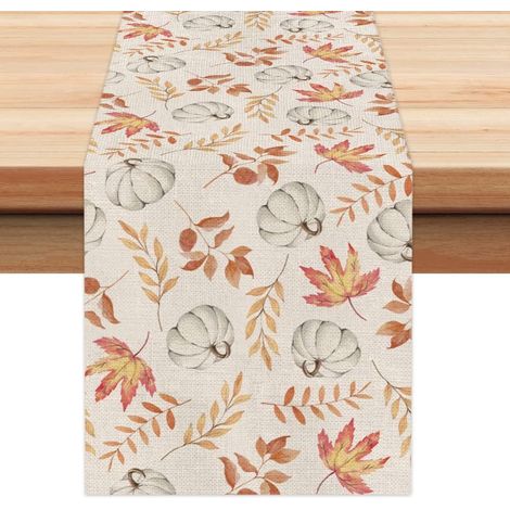 Nappe d'automne, motif citrouille orange et feuilles d'érable, décoration de table saisonnière pour la maison et les fêtes, 33 x 180 cm (1/5)