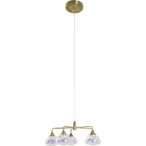 Suspension LED 5 Lumières en Métal Coloris Laiton et Verre Irisé Ø 50 cm pour Salon et Salle à Manger - PANGIVO (1/5)