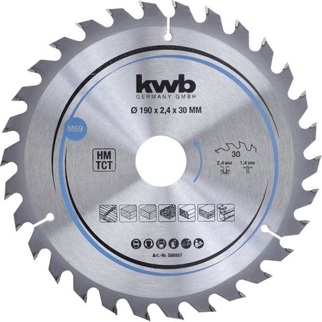 KWB 586957 HOJA DE SIERRA CIRCULAR PARA MADERA DURA Y DURA 190 X 30 MM CLEAN CUT NUM RO MEDIO 30 DIENTES Z-30 (1/4)