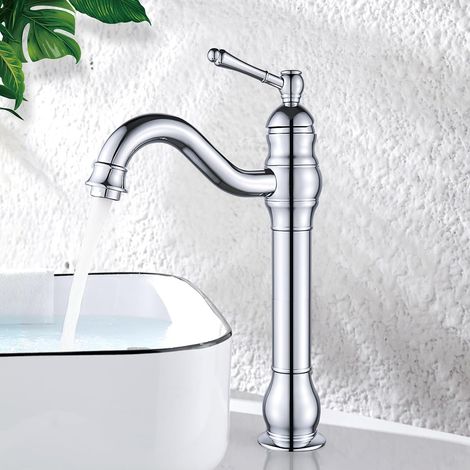 360° High Basin Mixer Tap, Rotating Bathroom Sink Faucets, Modern Single Handle Bathroom Faucet, Silver