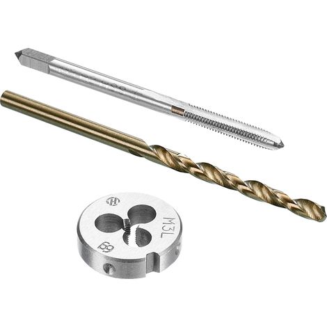 Appuyez sur et Matrice et Perceuse Pointe Ensemble, M3 X 0,5 Gauche Main Filetage Fraisage Taraud et Rond Matrice, 2,5mm Cobalt Haute Vitesse Acier Foret Hélicoïdal (1/5)