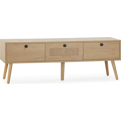 Mueble TV Bella 3 Puertas Color Roble con ratán Natural