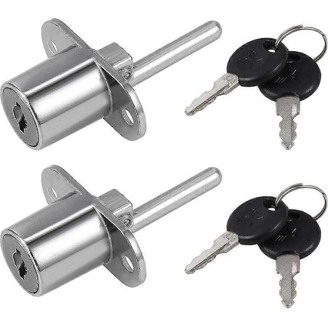 Serrure à piston avec clé pour tiroir de meubles, pour classeurs et vitrines, diamètre 16 mm, longueur 59 mm (argenté) (1/5)