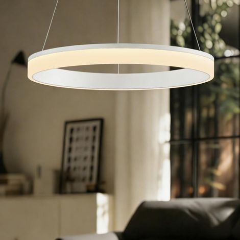 Mai & Mai Lampadario a Sospensione 20W, Lampada 3000-6000K con Filo 110 CM, Altezza Regolabile, Lampada da Soffitto a Sospensione per Camera da Letto e Soggiorno, 40cm, Bianco Sabbia, Luvina02 (1/5)
