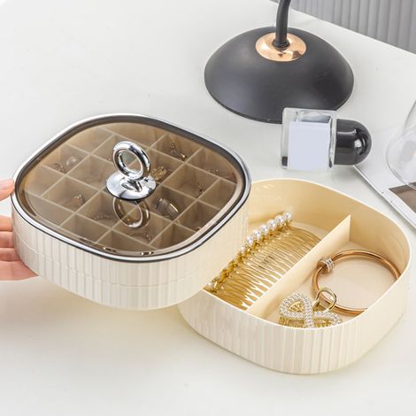 Luxuriöse Schmuckschatulle mit mehreren Fächern und drehbarem Einsatz, ideal für Halsketten, Ohrringe und anderen Schmuck. Inklusive Deckel und kann auch als Ablage für Armbänder und Uhren verwendet w (1/4)