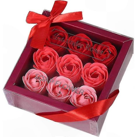 Geschenkset mit handgemachten Seifen und künstlichen Blumen, quadratische Form, für Valentinstag, Geburtstag, Einweihung oder Hochzeit (1/5)