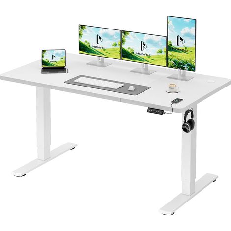 Bureau électrique réglable en Hauteur avec Gestion des câbles et Port de Charge USB, Hauteur réglable de 73 à 118 cm, 2 hauteurs de mémoire pour Bureau (Blanc, 140 x 60 cm) (1/5)