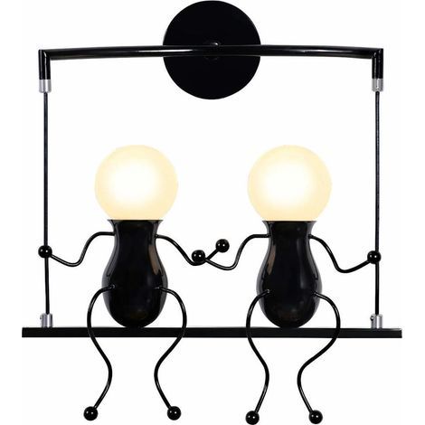 Moderne Applique Murale Simple Poupée De Mode Balançoire Enfants Lampe Mur 2 Gens Fer Enfant Salon Chambre Créative - Noir (1/4)