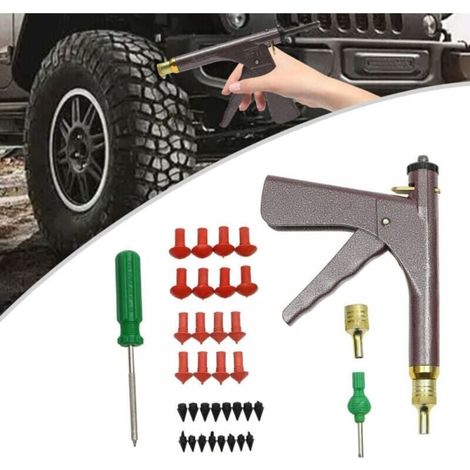 Vtizikl Kit de réparation de crevaison de voiture sans chambre à air avec bouchons champignons, buses, sondes - Kit de réparation de pneus pour moto, voiture, camion, tracteur, vélos, etc (1/4)