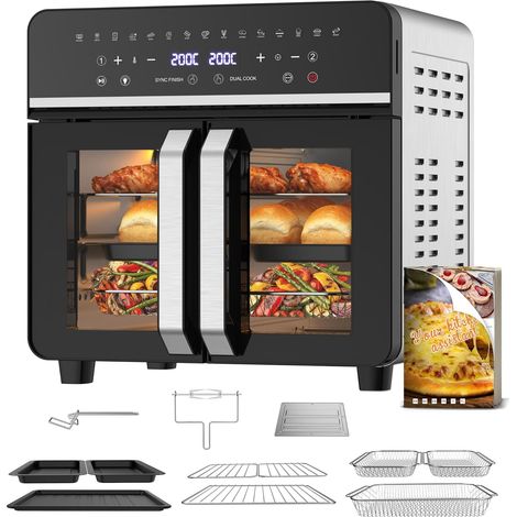 Friteuse à air Mini 23 L avec portes françaises, 2600 W, double zone de cuisson, commandes tactiles, finition synchronisée, 15 programmes (1/5)