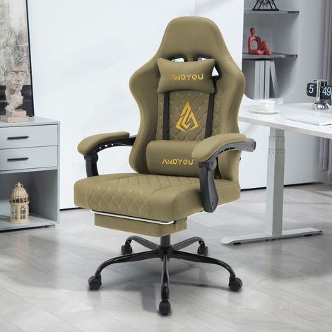 Chaise Gaming Ergonomique ANDYOU Style Racing Cuir PU Confortable et Reglable VERT (1/5)