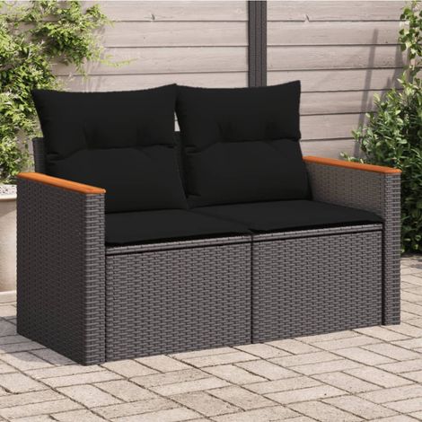 vidaXL Divano da Giardino con Cuscini a 2 Posti Nero in