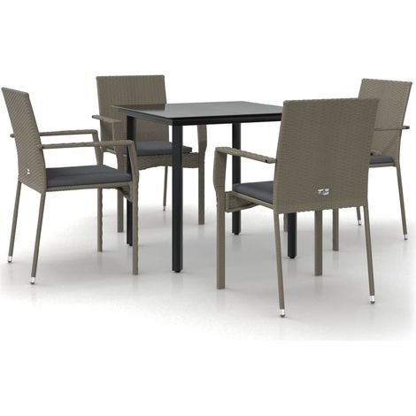 Maison Exclusive - Set da Pranzo Giardino 5pz Nero e Grigio con Cuscini Polyrattan (1/5)