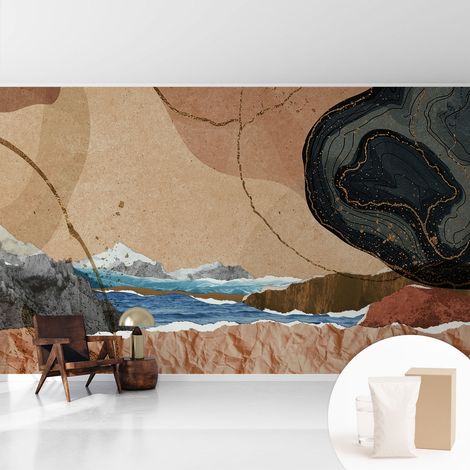 Newroom Tapete Dekorative Vliestapete mit Kleber Modern für Wohnzimmer Schlafzimmer  Abstrakte Landschaft 416x254 cm (1/5)