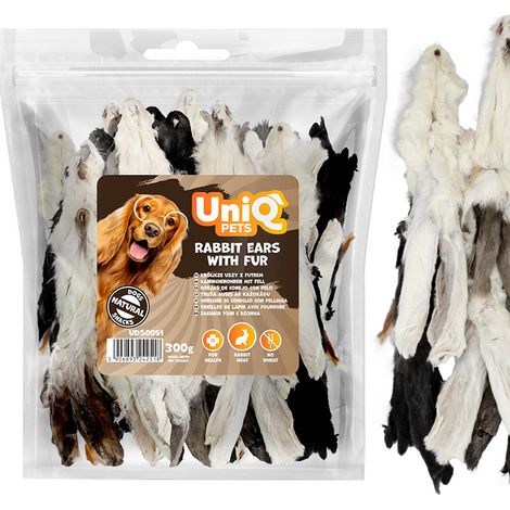 Delikatesse, Snack für Hunde: Kaninchenohren mit Fell von UniQ Pets, 300 g (1/5)