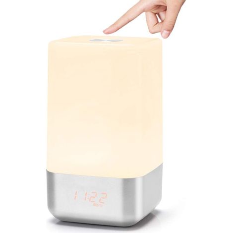 Lampe de Réveil LED, Réveil au Lever du , Lampe de Nuit, Lampe de Chevet, Lampe de Table Rechargeable par USB, Lampe de Réveil avec 5 Sons Naturels, 256 Couleurs RVB (1/5)