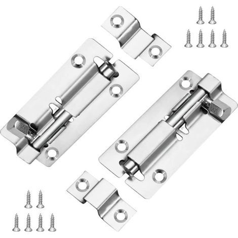 Set di 2 chiavistelli per serratura da porta, 7,6 cm, in acciaio inox, con viti, per serratura interna e cilindro. (1/5)