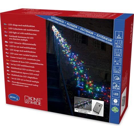 micro LED büschel Guirlande lumineuse "Cluster/pour extérieur (IP44)/avec 8 fonctions, Fonction Appareil de commande et Memory/2016 diodes multicolores/transformateur extérieur 36 V/Câble Noir (1/5)