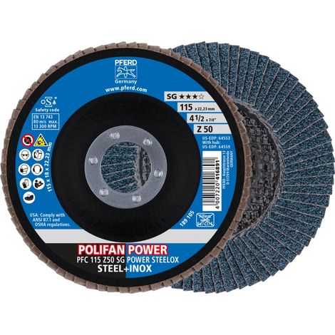 PFERD TOOLS POLIFAN POWER Fächerscheibe PFC 115x22,23 mm konisch Z50 Leistungslinie SG STEELOX für Stahl/Edelstahl 10 Stk (1/5)