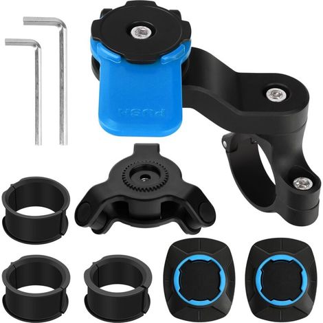 RHG Support Téléphone Moto - Amortisseur de Vibrations Compatible avec Smartphones Universels (iPhone, Android, Samsung), pour Guidon de Vélo, Trottinette, Twist & Lock (Bleu)