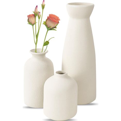 Lot de 3 petits vases en céramique blanc riz - Vases à fleurs modernes (1/5)