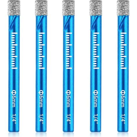 foret carrelage, 5PCS 6mm Forets Diamant brasé sous vide Forets Carrelage Brasés, Scies Cloches Forage Rapide pour Céramique, Granit, Verre, Porcelaine, Carrelage