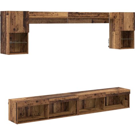 Meubles TV muraux, Armoires TV suspendues avec LED 6 pcs Bois ancien Bois d'ingénierie fr2800 - Maison La Vie (1/5)