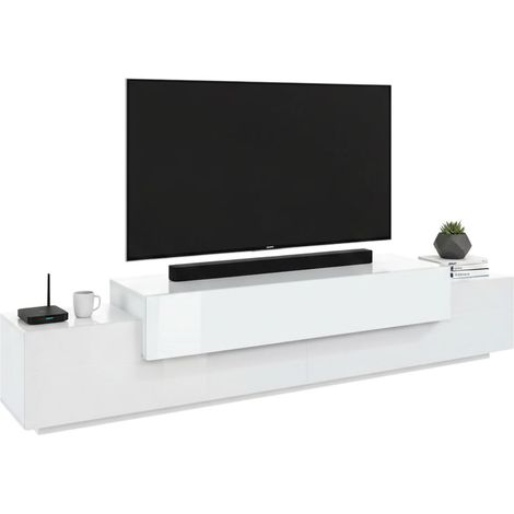Dmora - Fernsehschrank Dlamann, Niedriges Sideboard für Wohnzimmer, Sockel für TV-Möbel, 100 % Made in Italy, cm 240x45h52, glänzendes und mattes Weiß