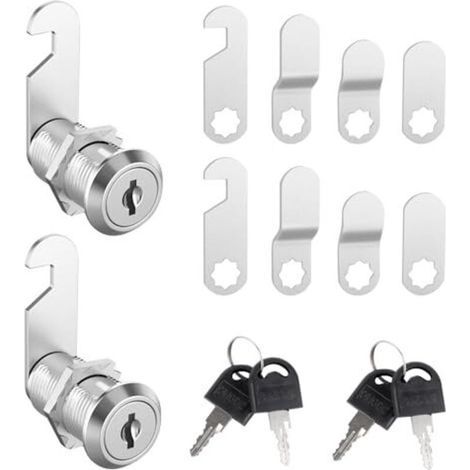 Serrure de boîte aux lettres 16mm avec 5 plaques de verrouillage différentes et 2 clés - Set de 2 serrures pour tiroirs et armoires (1/5)