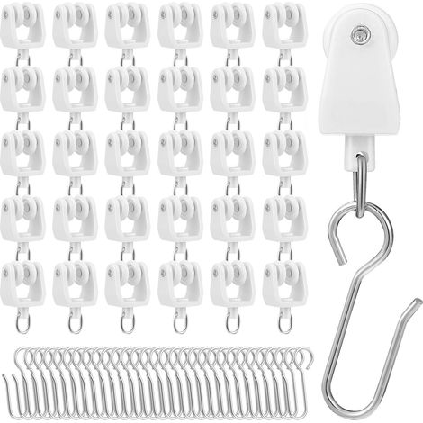 30 Pièces Glisseurs De Rideaux avec Crochets pour Rails - roulettes en Plastique Et Fer pour Rideaux Coulissants, Fenêtres, Chambres, Salons, Camping-Cars (1/5)