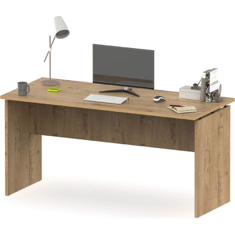 Pegane – Bureau droit chêne doré 155x68x76 cm – Panneaux mélamine haute densité – Livré en kit – Fabrication Espagne certifiée PEFC (1/4)
