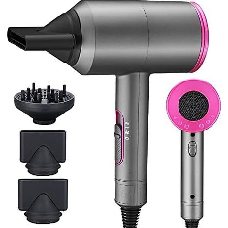 Seche Cheveux 2000W Séchage Rapide, Chaud et Froid Hair Dryer Puissant 3 Vitesses 2 Températures 1 Diffuseur 2 Concentrateur Thermo Protect pour Famille Voyage (Gris) (1/5)