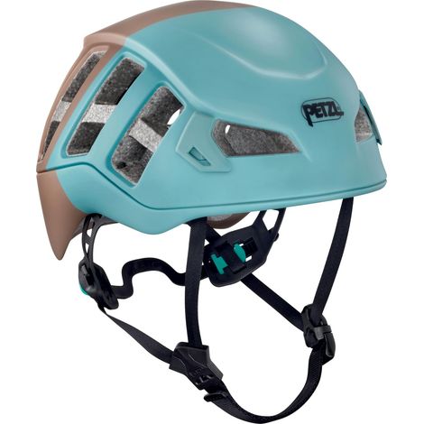 PETZL METEOR A071AC06 CASQUE D'ESCALADE LÉGER EN POLYCARBONATE EPS BLEU MARRON VENTILÉ AVEC SUPPORT DE LAMPE FRONTALE, HAUTE PRO