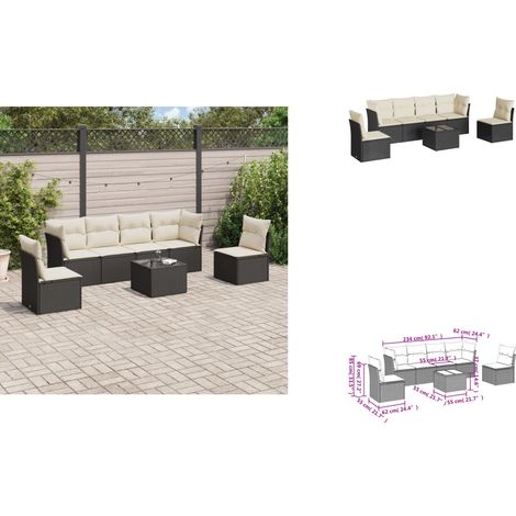 Salon de jardin 7 pcs avec coussins noir résine tressée - Ensemble Salon De Jardin - Mobilier De Jardin - Canapé D'extérieur - Résine Tressée - Rotin Synthétique (1/3)
