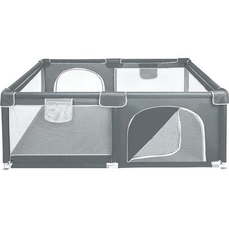 Baby-Laufstall 120 x 160 x 66 Kinder-Aktivitätszentrum, Laufstall mit Sicherheitsbarriere und rutschfester Unterseite, Tragetasche, Dunkelgrau (1/5)