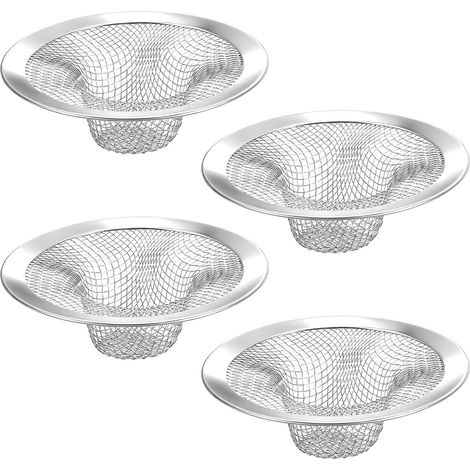 Lot de 4 crépines d'évier robustes en acier inoxydable, diamètre supérieur 7 cm / diamètre de bonde de douche 2,5 cm, attrape-cheveux, crépine d'évier en maille métallique, petits paniers de vidange (1/5)