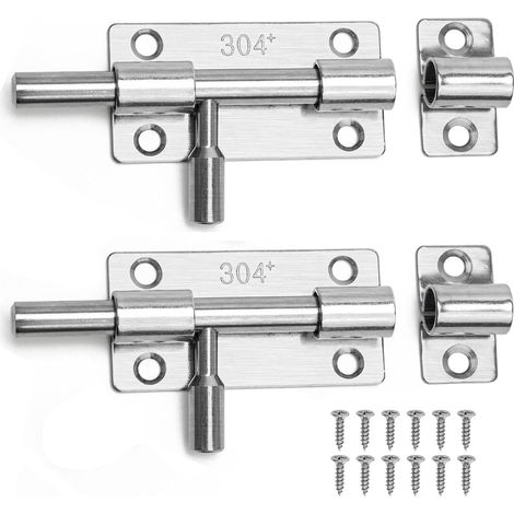 2 Pièces Verrou de Porte en Acier Inoxydable – Loquet Coulissant avec Vis pour Porte, Fenêtre, Salle de Bain, Clôture, Abri de Jardin – Targette Antirouille (1/5)