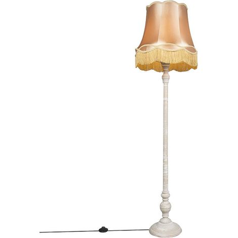 QAZQA Graue Stehlampe mit Granny-Lampenschirm Gold - Classico