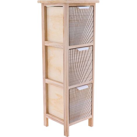 Mobile in pioppo paulownia mdf con 3 cassetti bassi e maniglie in metallo sonora - naturale - Tendance (1/4)