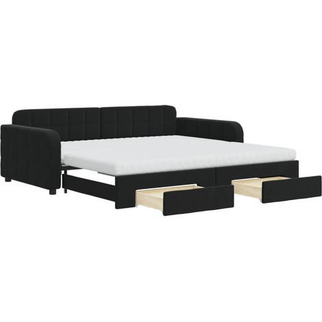 Maison Exclusive - Lit de jour avec gigogne et tiroirs noir 100x200 cm velours