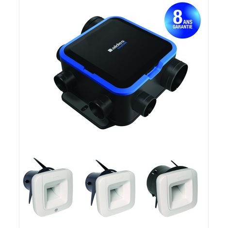 Aldes – VMC simple flux hygroréglable silencieuse – Débit max 300m³/h – Pour 4 sanitaires – Livré avec 3 bouches BDH – Rénovation